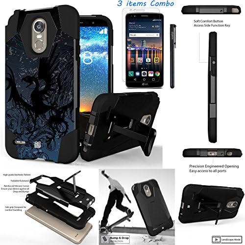 For LG Stylo 3 LG Stylo 3 Plus 2017 LS777 MP450 M430 L83BL /ITUFFY 3items: LCD Film+Stylus Pen+[Dual Layer] [Impact Resistance] [KickStand] Hybrid Armor Case (Dragon)