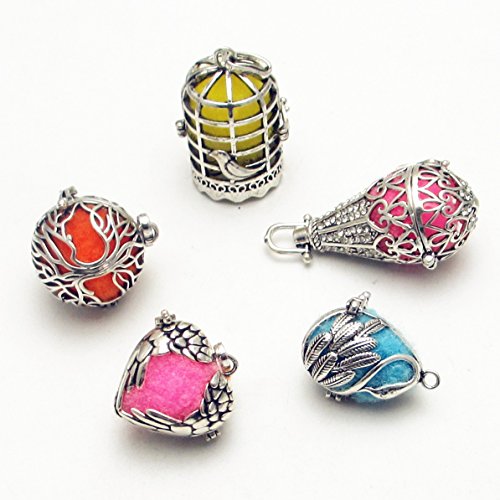 Dandan DIY 5pcs Bird Brass Cage Assorted Styles Owl Heart Landmine Tree Locket Perfume Essential Oil Aromatherapy Diffuser Charms Hollow Pendant Craft Diffusion Ball (Assorted Styles)