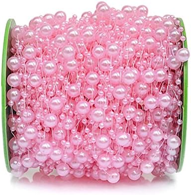 Hot Sale 200 Feet Fishing Line Artificial Pearls Beads Chain Roll Pearl String Bead Garland Strand Wedding Party Decoration DIY Bridal Party Supplies Craft Decor (pink)