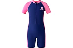 karrack Girls and Boys One Piece Rash Guard Swimsuit Kid Water Sport Short Swimsuit UPF 50+ Sun Protection Bathing Suits