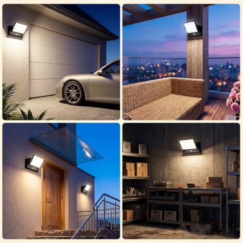 GXXG 40W Applique Murale Exterieur avec Détecteur de Mouvement 4000Lm Noir Applique Interieur avec panneau LED pivotant à 350° 3000K Blanc Chaud Projecteur Exterieur étanche IP65