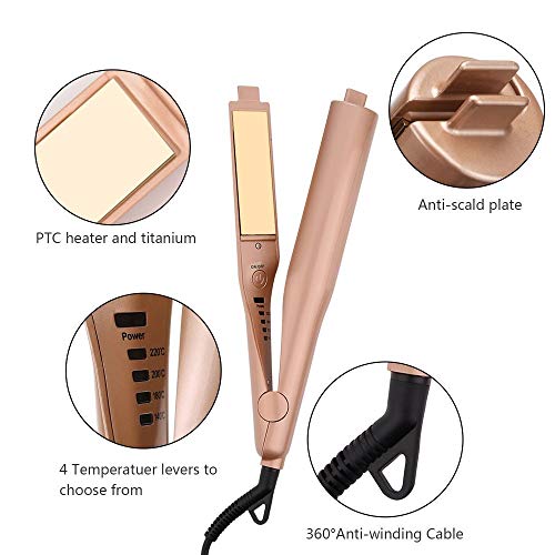 2 in 1 Hair Straightener and Curler, Curling and Straightening Iron for Hair - Dual Voltage Hair Curler with Ceramic Coating Flat Iron for Long & Short Hair Twist Curler(Gold) - Thumbnail 2