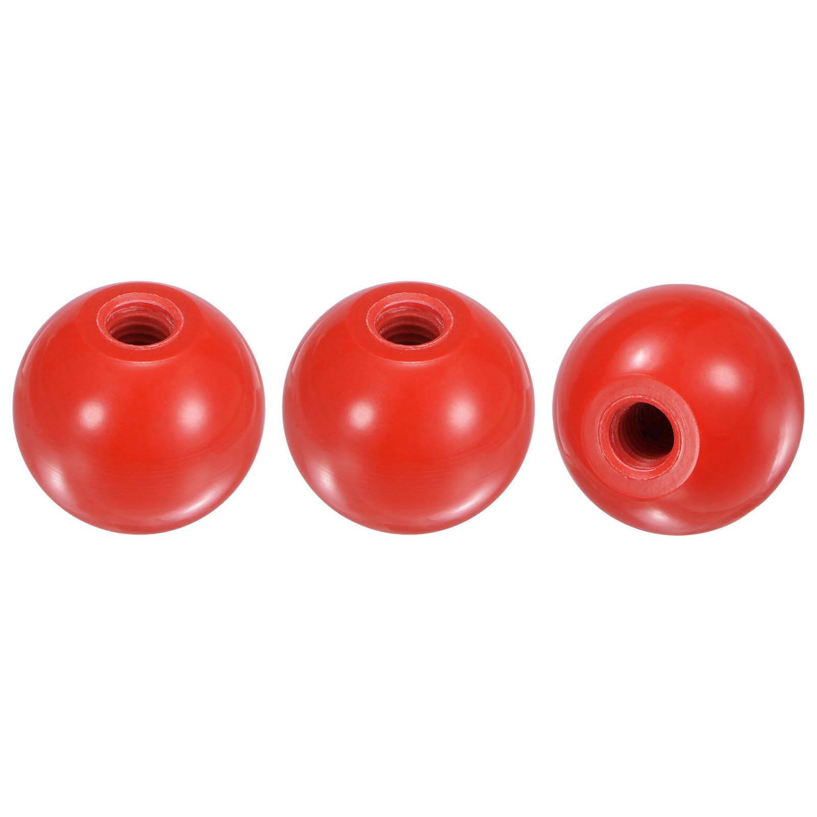 M METERXITY 3-Pack Threaded Ball Knobs, M8 Female Thread 30mm Dia. Thermoset Ball Knob for Lathe/Machine/Lawn Mowers, Round Phenolic Lever Handle [Red]