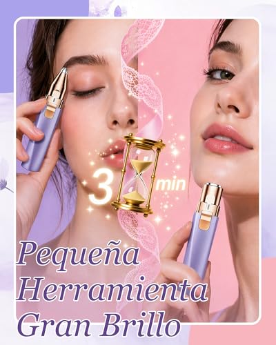 Rechargeable Electric Female Facial Epilator: 2 in 1 Pain-Free Eyebrow Trimmer/Waterproof for Lip/Chin/Cheeks- Women Gift (Purple)