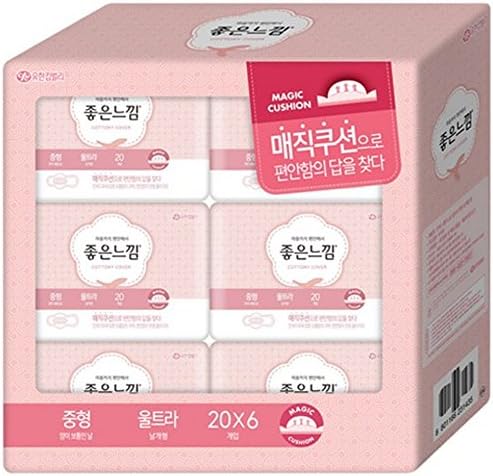 Korea Good Feeling Ultra Medium 9.4" Wing Type Sanitary Napkin, 120 Count (20 x 6)