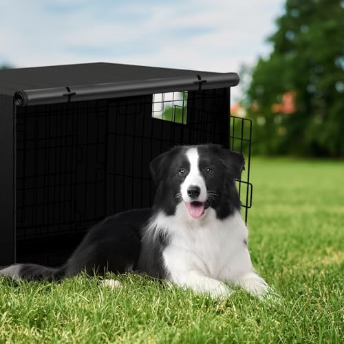 Iubyceh 30 Inch Heavy Duty Dog Crate Cover, Waterproof Oxford Fabric Pet Cage Cover, Universal Fit Wire Kennel with Ventilation Window for Indoor Outdoor Use, Black