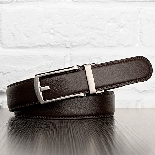 WERFORU Leather Ratchet Dress Belt for Men Perfect Fit Waist Size Up to 44" with Automatic Buckle