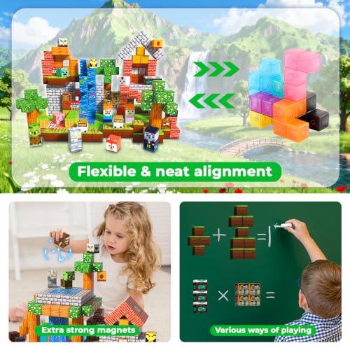 Annexfun 300 PCS Magnetic Blocks - Magnetic Building Blocks, Stacking Magnets for Kids, Sensory Toy for STEM Montessori Sensory Toys for Kids 3+ Boys and Girls Easter Christmas Birthday Gifts