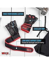 MRX - Guantes de levantamiento de peso de piel, para gimnasio, entrenamiento en cruz, levantamiento de potencia, fitness, ejercicio, culturismo, entrenamiento con correa de muñeca de 18.0 in de largo en diferentes tamaños