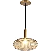 KCO Lighting Modern Gold Globe Pendant Lamp 1-Light Mid Century Antique Brass Dining Pendant Light Amber Glass Farmhouse Pend