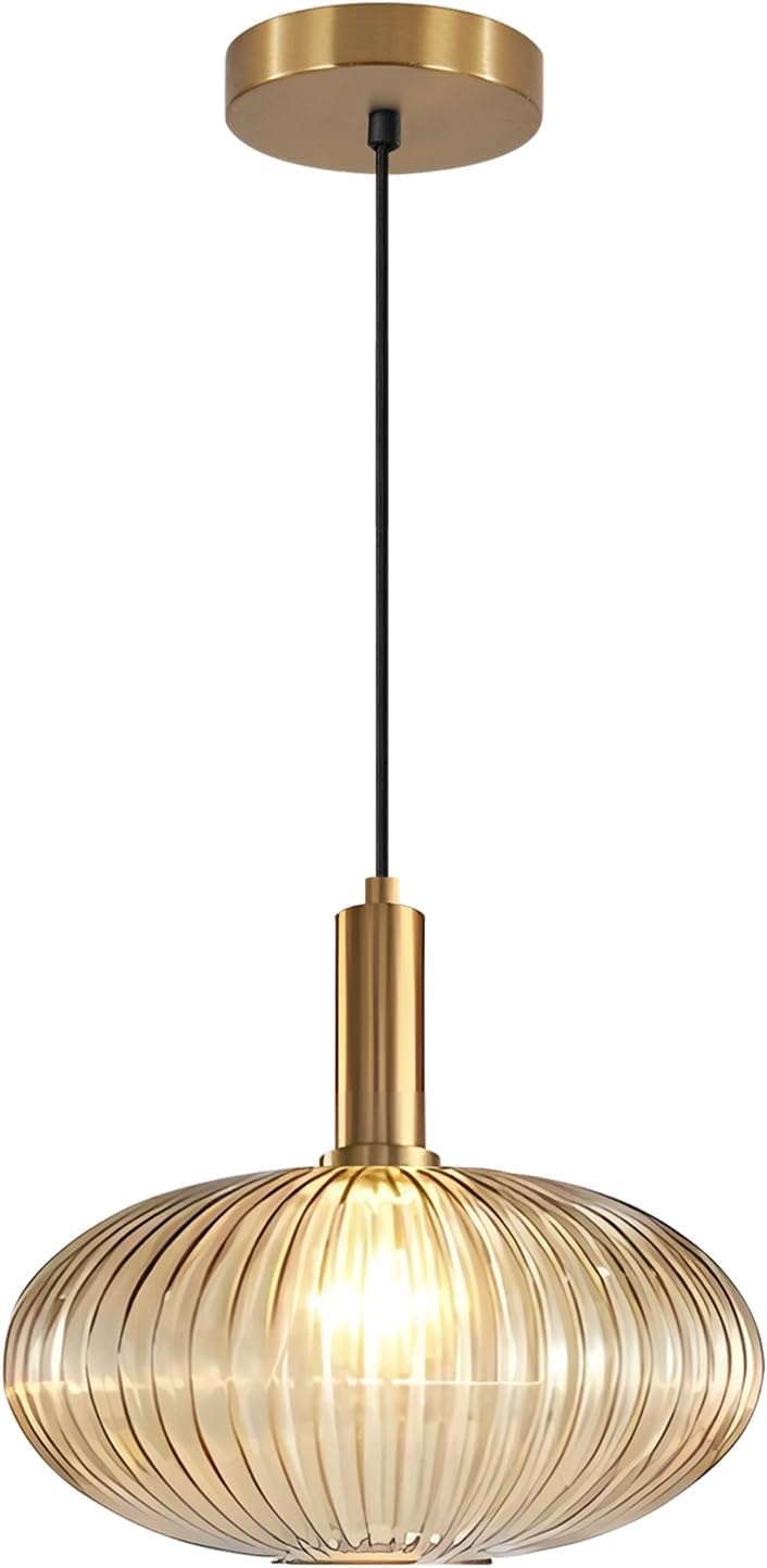 Photo 1 of KCO Lighting Modern Gold Globe Pendant Lamp 1-Light Mid Century Antique Brass Dining Pendant Light Amber Glass Farmhouse Pendant Lighting Adjustable Large Vintage Hanging Ceiling Pendant Light