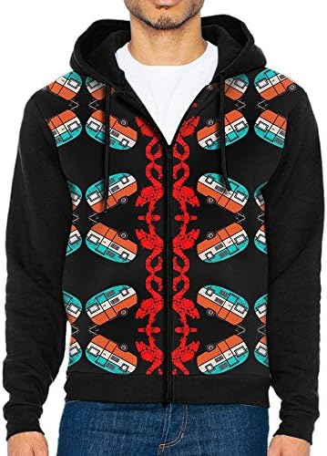 Pink Flamingo Happy Camper Men's Full-Zip Hooded Sweatshirt Pullover Hooded Shirts Pocket XL