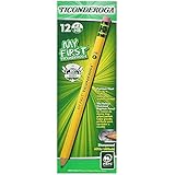 Ticonderoga Wood-Cased My First Pencils, 2 HB Soft, Pre-Sharpened, With Eraser, Yellow, 12 Count (33312)