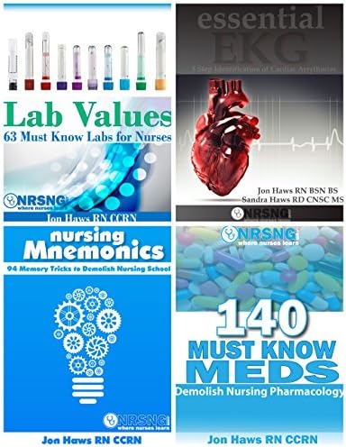 Nursing School Study Pack (Drug Reference, Labs, Mnemonics, EKG) 4 books for nursing students