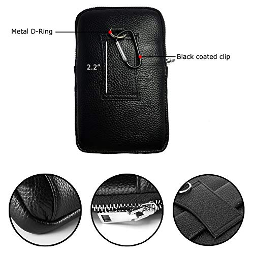 VIIGER Premium Leather Rugged Belt Pouches for Men Cell Phone Holster Carrying Pouch Holder Belt Clip Case Waist Bag Compatible for iPhone Xs Max/Xr/X/6/6s/7/8 Plus Galaxy S7,S8, S9, S10 Plus, Black - Thumbnail 3