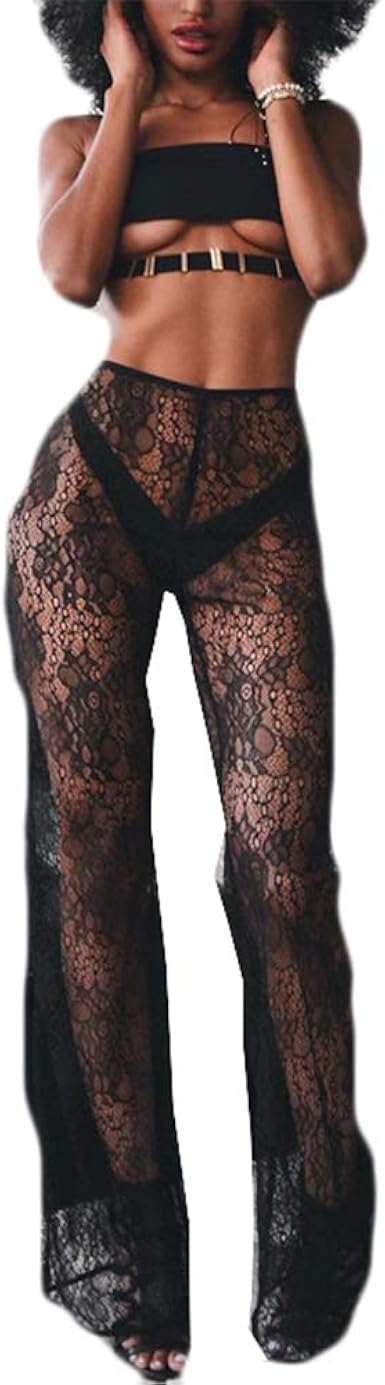 see through flared trousers