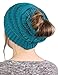 Funky Junque Women's Ponytail Winter Hat for Adults, Soft Knit Criss Cross Beanie Bun Hat, Durable and Stretchy - Teal