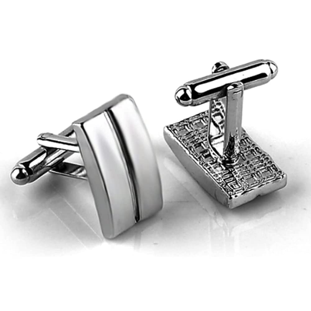 KOMUNJ Simple Stripes Cufflinks Platinum Plated Metal Geometric Shape Cuff Link for Mens Business Wedding Present