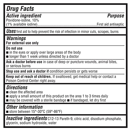 AMAZON BASICS FIRST AID ANTISEPTIC, 10% POVIDONE IODINE SOLUTION FOR WOUND CLEANER AND INFECTION PROTECTION, UNFLAVORED, 8 FL OZ, 1-PACK (PREVIOUSLY SOLIMO)