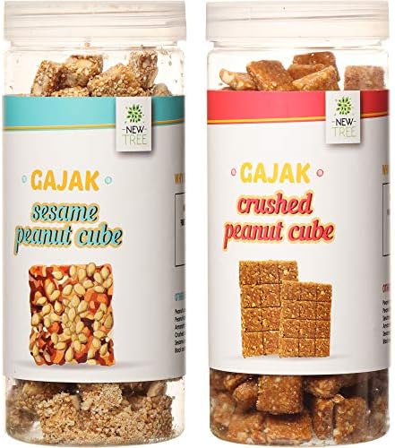 New Tree Mini Crushed Peanut Cube & Mini Sesame Peanut Ladoo Pack of 2(Gajjak Wt.750gms)
