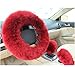 U&M 1 Set 3 Pcs Winter Warm Australia Pure Wool Sheepskin Soft Fluffy Handbrake Cover Gear Shift Cover Steering Wheel Cover 14.96