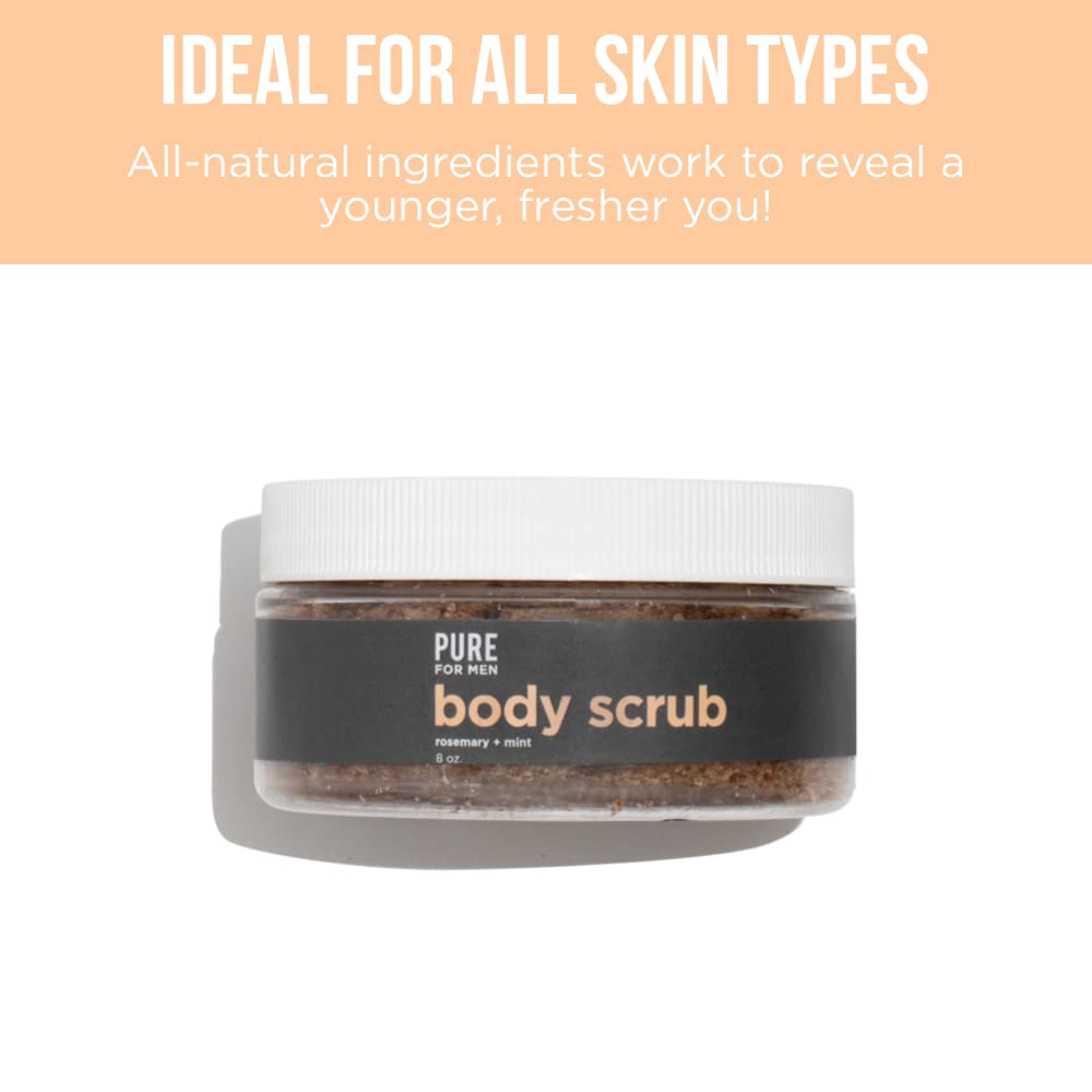 Pure for Men's Exfoliating Bum & Body Scrub | Gentle & Natural Cleanser, Removes Dead Skin Cells & Leaves Skin Smooth | Lemon & Spearmint | 8 ounces