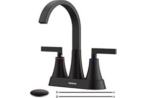 Matte Black Bathroom Sink Faucet, Hurran 4 inch Bathroom Faucets for Sink 3 Hole with Pop-up Drain and Supply Lines, Stainless Steel 360 Swivel Waterfall Faucet for Bathroom Sink Vanity RV Restroom