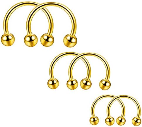 PANHAYO 16G Stainless Steel Horseshoe Hoop Nose Septum Ring Eyebrow Lip Piercing barbell Tragus Cartilage Stud Earrings (Gold Ball)
