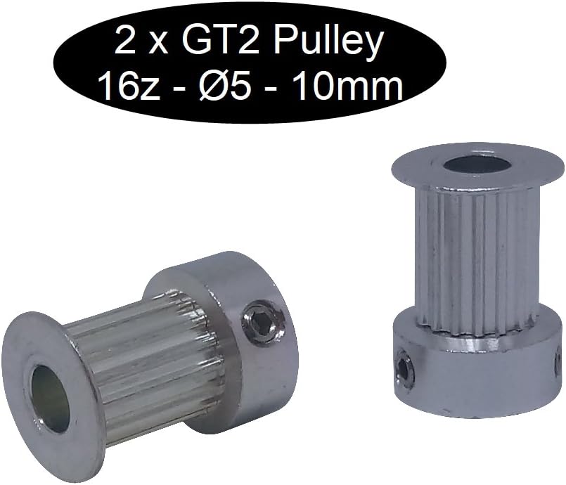 2 x GT2 with 10 mm Wide Pulley Choice of 16, 18, 20 Teeth, GT2 16Z Ø5mm, 1