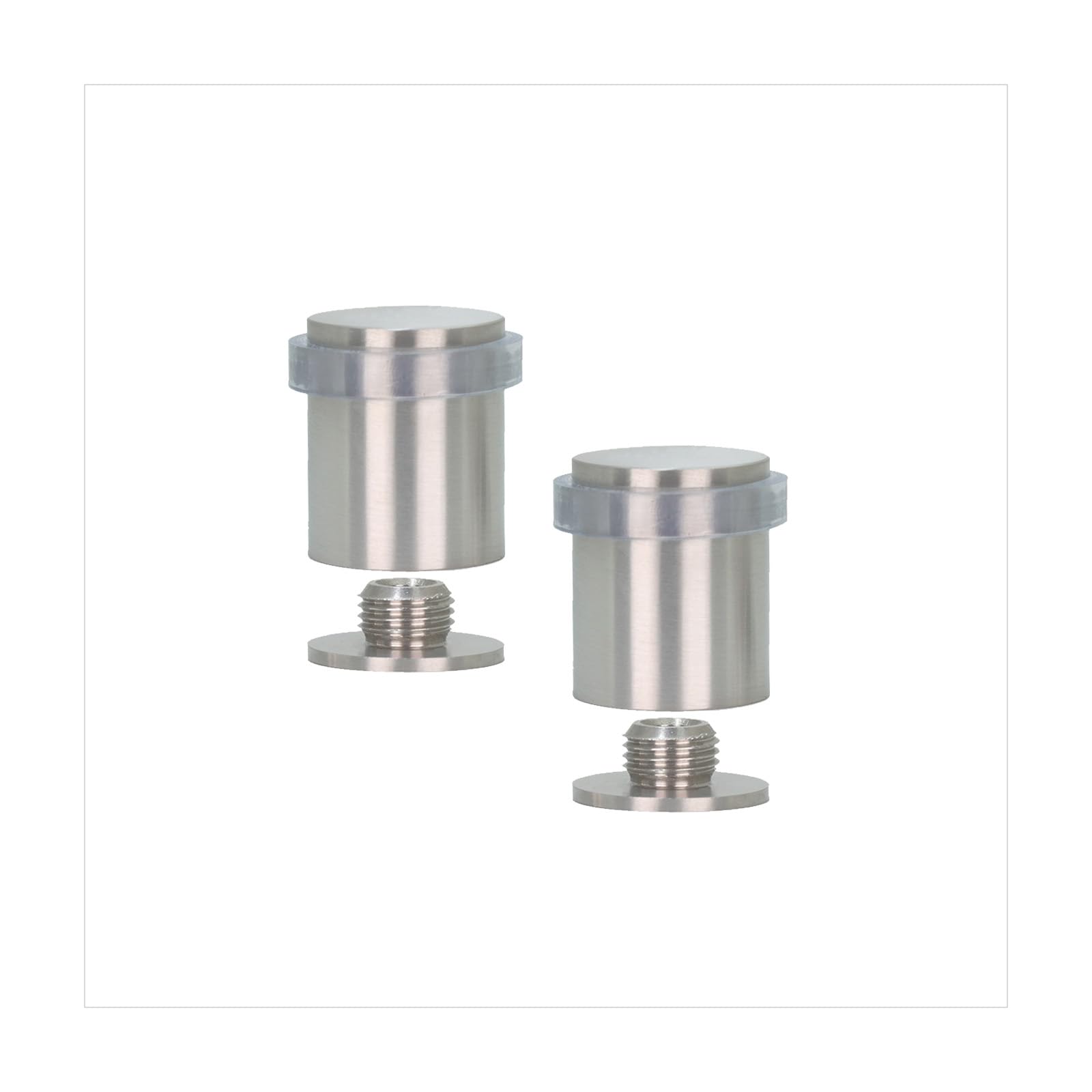 EVI Herrajes | Pack of 2 Stainless Steel Door Stops | Ø24x30mm | Floor Mounted | Matte Finish | Transparent Protection | Includes Screw + Fastening Plug | Model I-18124x30TCB