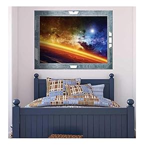 Wall26 - Science Fiction ViewPort - Decal - A Skyline View of the Cross Between Earth and Space - Wall Mural, Removable Sticker, Home Decor - 24x32 inches