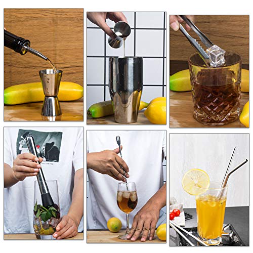 X-cosrack Cocktail-Shaker-Set – 19-teiliges Edelstahl-Barkeeper-Set, mit drehbarem Bambus-Ständer – perfektes Bar-Set… – Bild 5