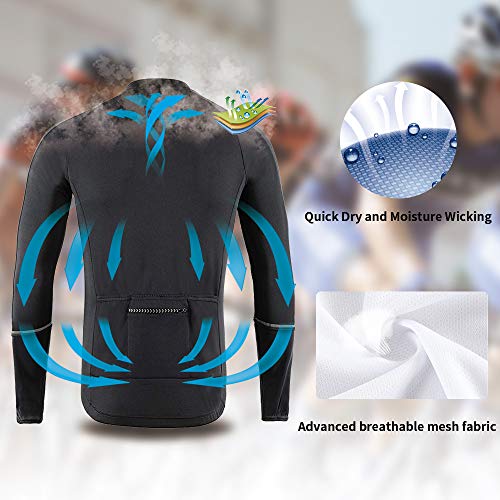 Men's Cycling Jersey Long Sleeves MTB Bike Bicycle Shirt (L, Black) - Thumbnail 4