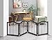 unipaws Freestanding Pet Gate with 2Pcs Support Feet, Foldable Dog Gate for Stairs, Decorative Indoor Pet Barrier with Arched Top, Espresso, Indoor Use Only