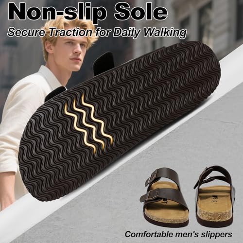 Wizshoe Men's Mules Clogs with Cork Insole Closed Slippers for Home and Garden Adjustable Buckle and Non-Slip Sole 41-46 EU