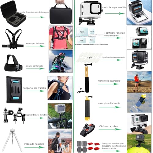 Gurmoir Action Camera Accessory Kit for Gopro 13 12 11 10 9, Camera Action Kit Compatible with Gopro Hero 13 12 11 10 9 (DT16)