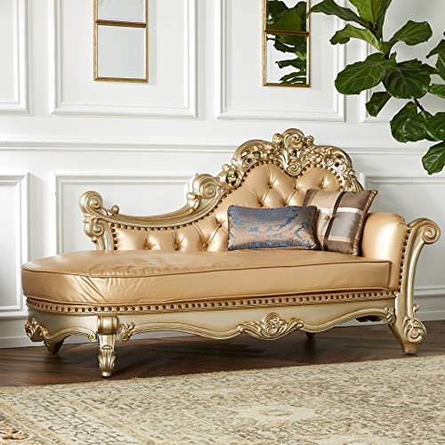ACME Vendome Gold Patina Chaise with 2 Pillows - The Home Kitchen Store