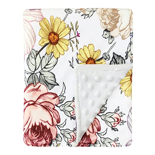 HNHUAMING Blumen-Babydecke, Florale Minky-Kleinkinddecke für Jungen und Mädchen, Gepunktete Rückseite, doppellagig, für Kinderzimmer/Kinderwagen/Kleinkindbett/Autositz, 76,2 x 101,6 cm