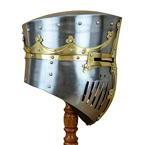 13th Century Great Pot Helm with Brass Crown and Cross - SNH2263PL16