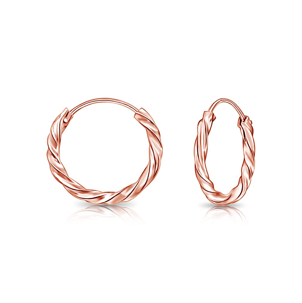 DTPSilver - 925 Sterling Silver Rose Gold Plated Small/Medium/Large size Twisted Hoops/Sleepers Earrings - Thickness 1.8 mm - Diameter 14 mm — image 1