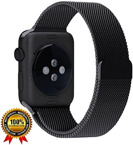 Apple Watch Band Milanese Loop 42mm Replacement Band Series 1, 2, 3 &amp; Nike+ Stainless Steel Mesh Double Electroplated Magnet Band for Apple iWatch with Updated Magnetic Clasp Hold (Black)