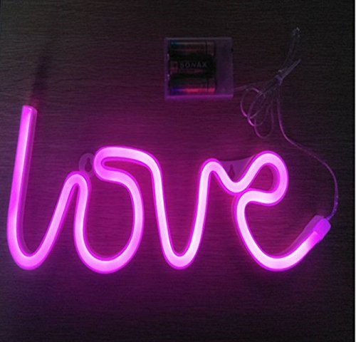 URTop 1Pcs Red/Pink/Warm White Led Neon Night Lights Love Lightning Heart Marquee Neon Light Sign USB / 3AA Battery Operated Wall Lamp Decor For Christmas Wedding Gift