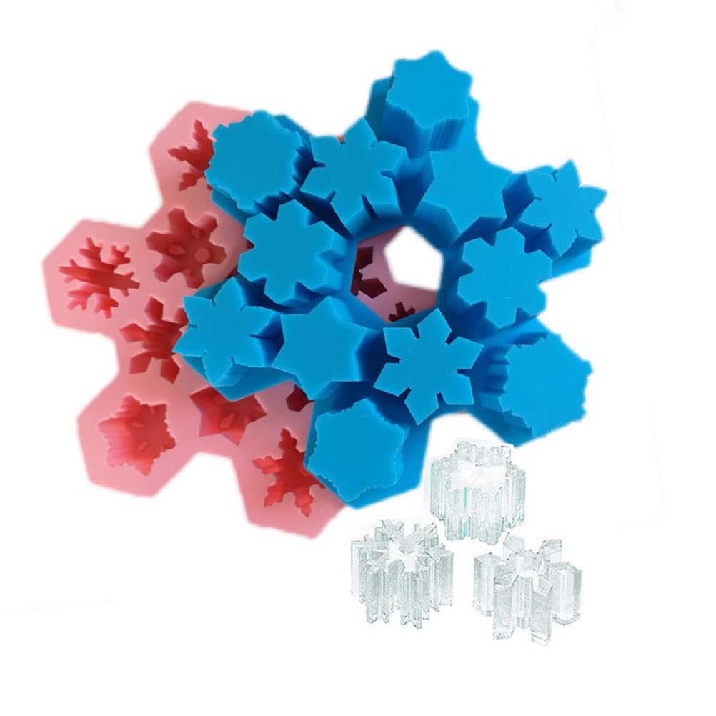 DOITOOL 2 Pieces Snowflake Silicone 3D Christmas Snowflake Ice Cube Tray Cake Fondant Moulds Cupcake Topper Christmas Chocolate Candy Biscuit Rubber-like Decoration, K6K541110K3UMZ4N3L4