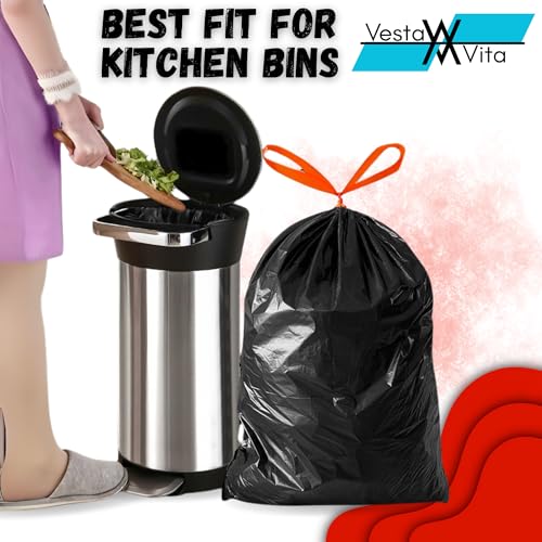 VESTA VITA - 60 * 80cm Black - pack of 2 rolls 50pcs - 20-25 Gallon Medium Garbage bag for home and office - Garbage bag small for kitchen use - Drawstring Trash bags - Plastic bags with handles