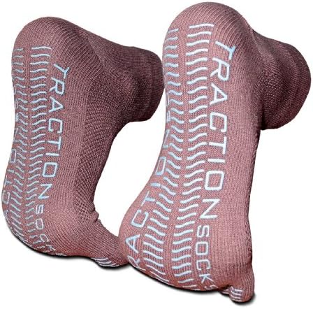 Five Toe Socks with Non-Slip Non Skid Sole, TractionToes Toesocks (Medium, Brown/Blue)
