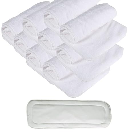 Chinmay Kids Microfiber 4 Layer Baby Diaper Inserts - Reusable Baby Cloth Diaper, Age 0-24 Months, White (Pack of 9)