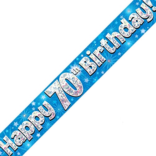 British Ballet® 70th Happy Birthday Banner (2.7m x 13cm) • Decoration for Age 70 Celebrations • Holographic & Streamers Design • Birthday Supply • Foil Pennant for Indoor & Outdoor Use