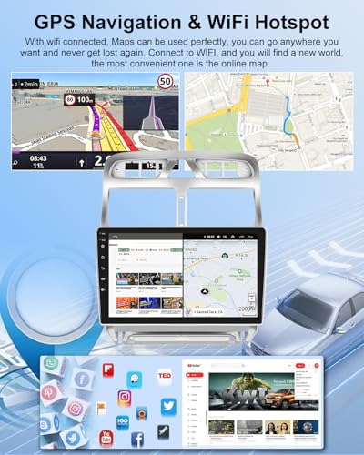 NHOPEEW 2+64G 9 Pollici Android Radio for Peugeot 307 2002-2013 – Wireless CarPlay & Android Auto, Navigazione GPS, Controllo Del Volante, FM RDS, Split Screen