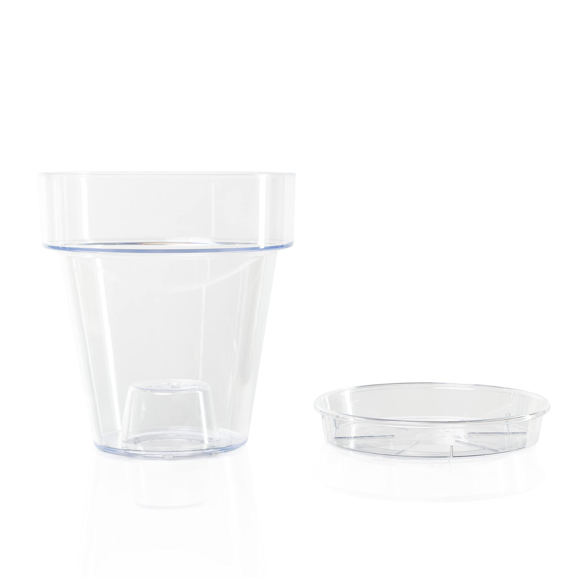 Kalapanta Transparent Plastic Pot for Orchids, with Drainage Holes and Saucer (1, Ø 16 cm)