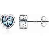 Iefil S925 Sterling Silver Heart Birthstone Stud Earrings for Women, Mothers Day Gifts Earrings
